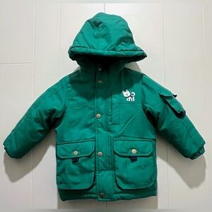 Kelly Green Fleece Lined Hooded Dog Embroidered Parka Coat Jacket—4T